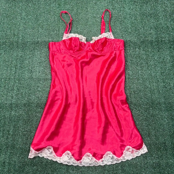 Victoria's Secret Other - Y2K 2000's Victoria's Secret Red Satin Lace Slip Dress Chemise Nightie Small